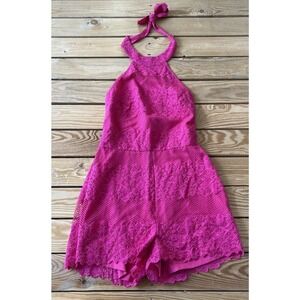 Guess Halter Top Lace Romper Size 4 Women’s Hot Pink